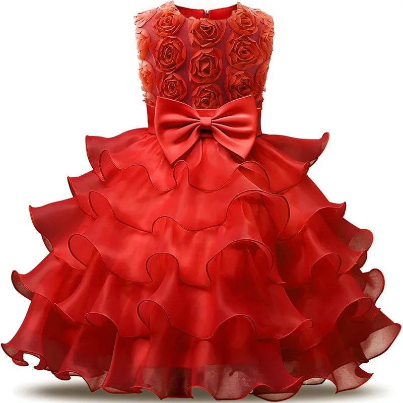 2-10 Yrs Girls Summer Dresses Flower Elegant Kids Princess Party White Dress for Wedding and Birthday Baby Communion Costume