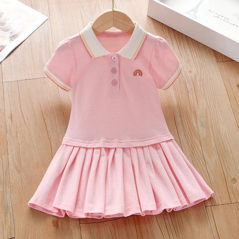 Party Dress Children's Clothing 2025 Baby Girls Pink Dresses Cartoon Rainbow Summer Holiday Dresses Kids Clothes