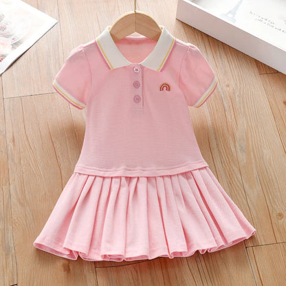 Party Dress Children's Clothing 2025 Baby Girls Pink Dresses Cartoon Rainbow Summer Holiday Dresses Kids Clothes