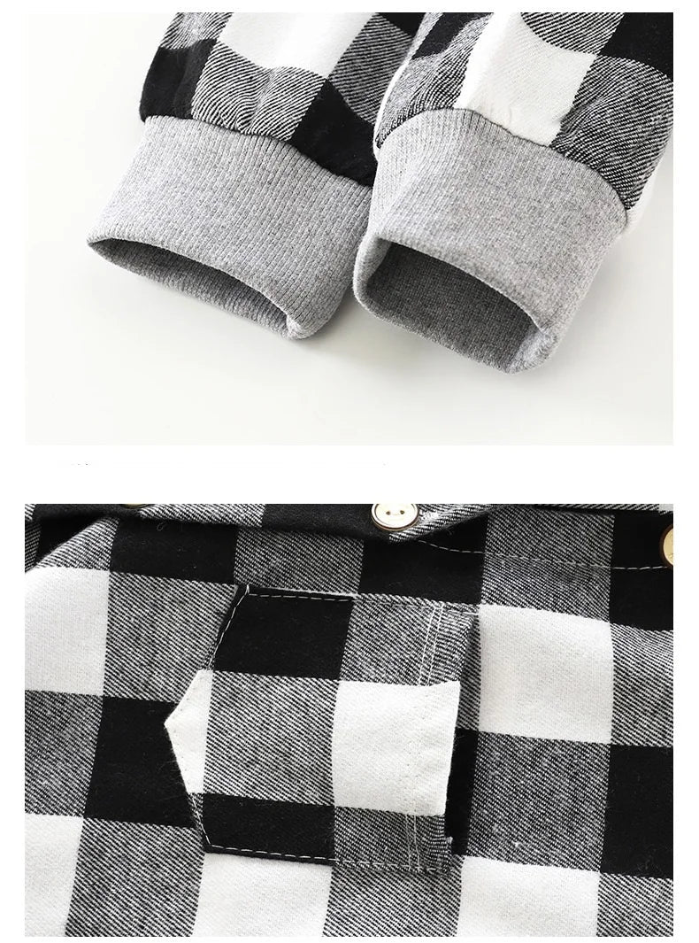 Spring and Autumn Children's Coat plaid boy shirt hooded plaid shirt 2-12 year old girl long sleeved coat baby clothes (Available)