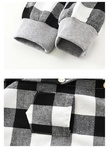 Spring and Autumn Children's Coat plaid boy shirt hooded plaid shirt 2-12 year old girl long sleeved coat baby clothes (Available)