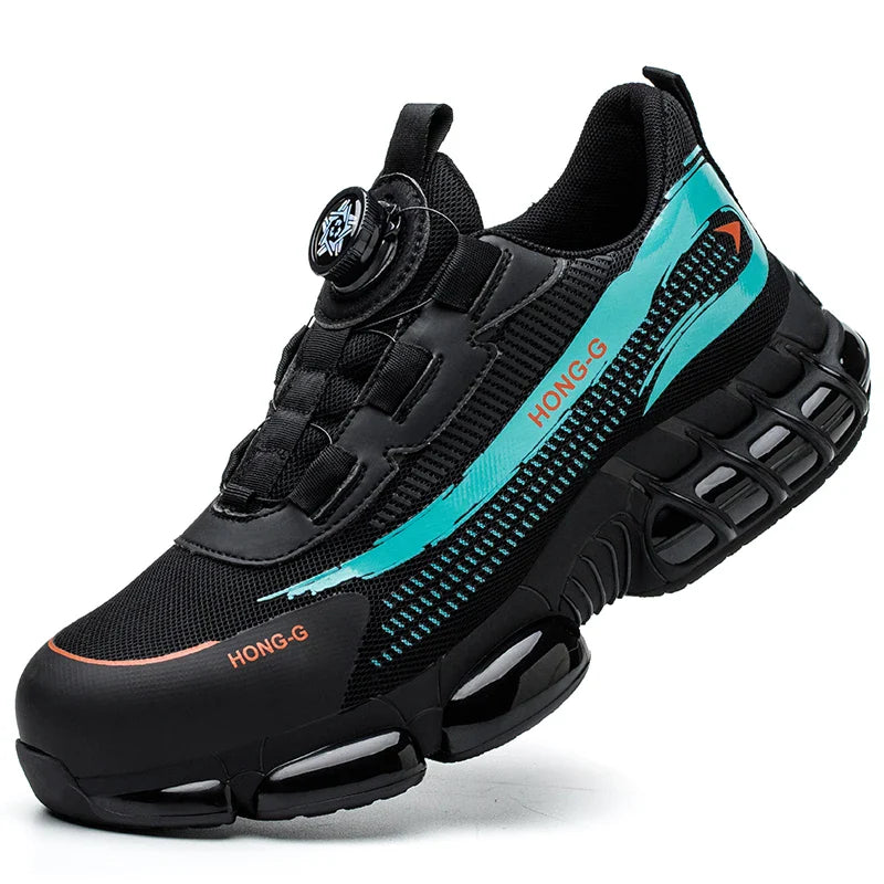Men's Work Shoes  Rotary Buckle Work Sneakers Protective Shoes Safety Industrial Puncture-Proof Anti-Smash Steel Toe Shoes