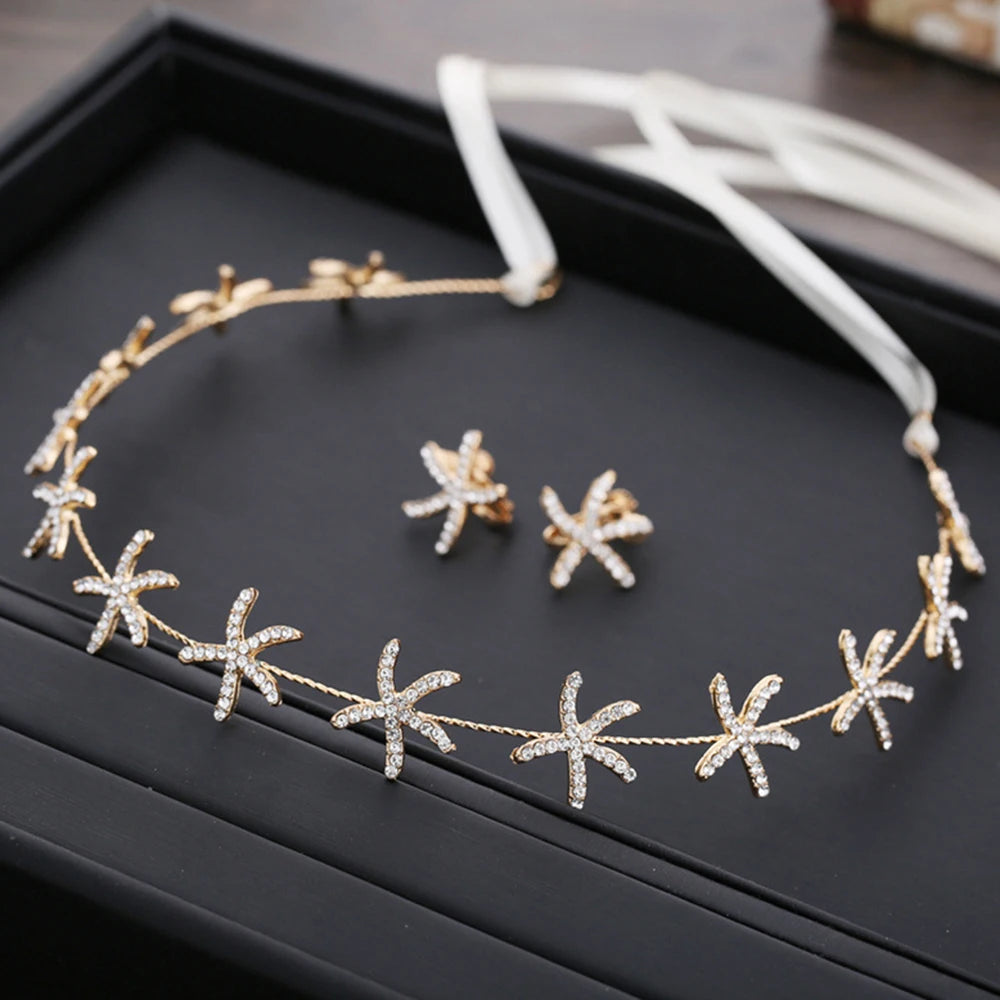 Headbands tiaras wedding accessories for women starfish shaped rhinestone hairbands fairy bride princess headwear hair jewelry