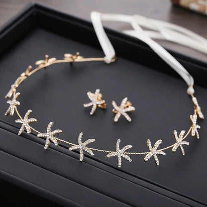 Headbands tiaras wedding accessories for women starfish shaped rhinestone hairbands fairy bride princess headwear hair jewelry