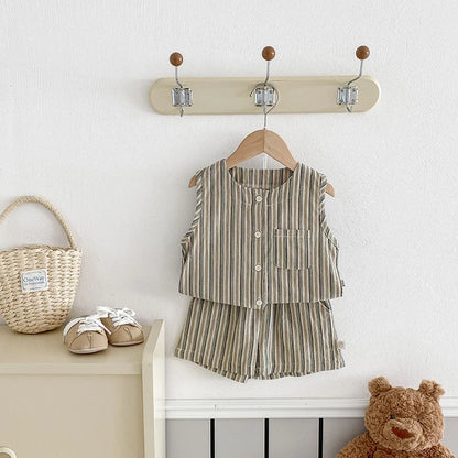 Baby Summer Clothes Boys Vest Set 0-3Y Striped Sleeveless Top Shorts Children's Casual 2Pcs Suit Infant T-shirt Toddler Outfit