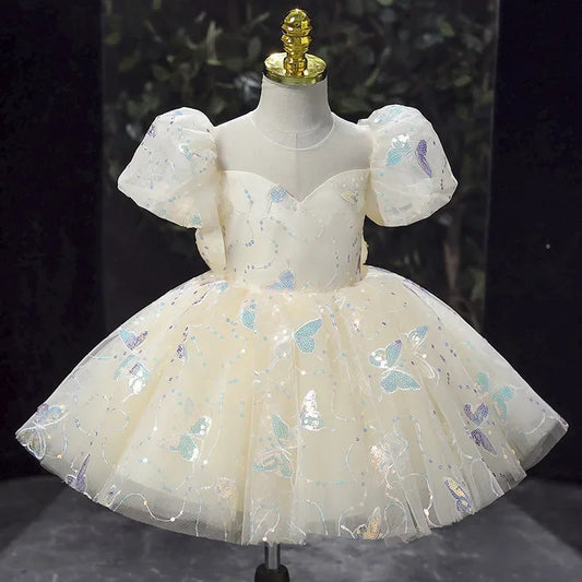Kids Birthday Party Dress for Girls Children Princess White Wedding Formal Occasion Dresses Elegant Evening Luxury Gown Pageant