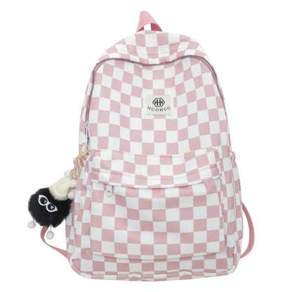 Schoolbags for female junior high school students, high school students, middle school students, girls' checkerboard backpacks