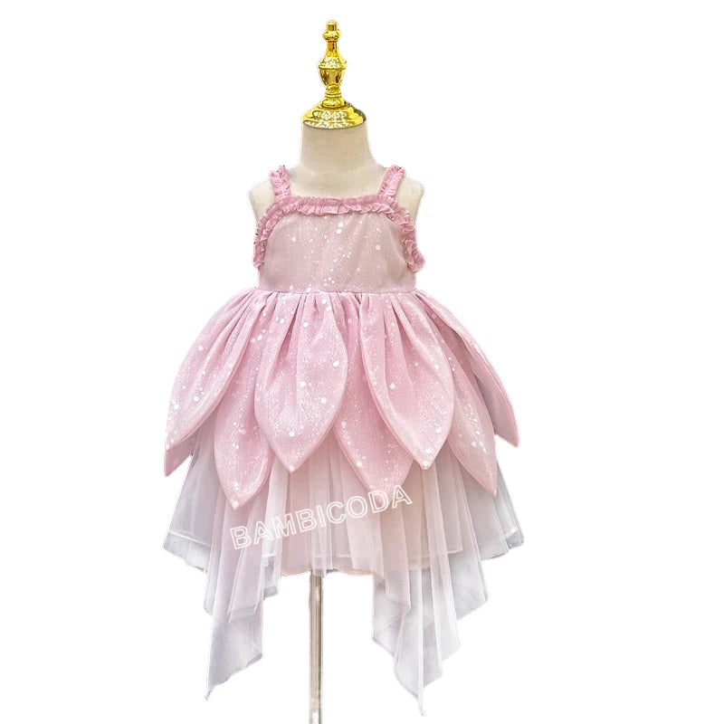 Flower Fairy Girl Dress Vest Sleeveless Shoulder Strap Suspender Princess Petal Skirt Magic Elves Halloween Dress