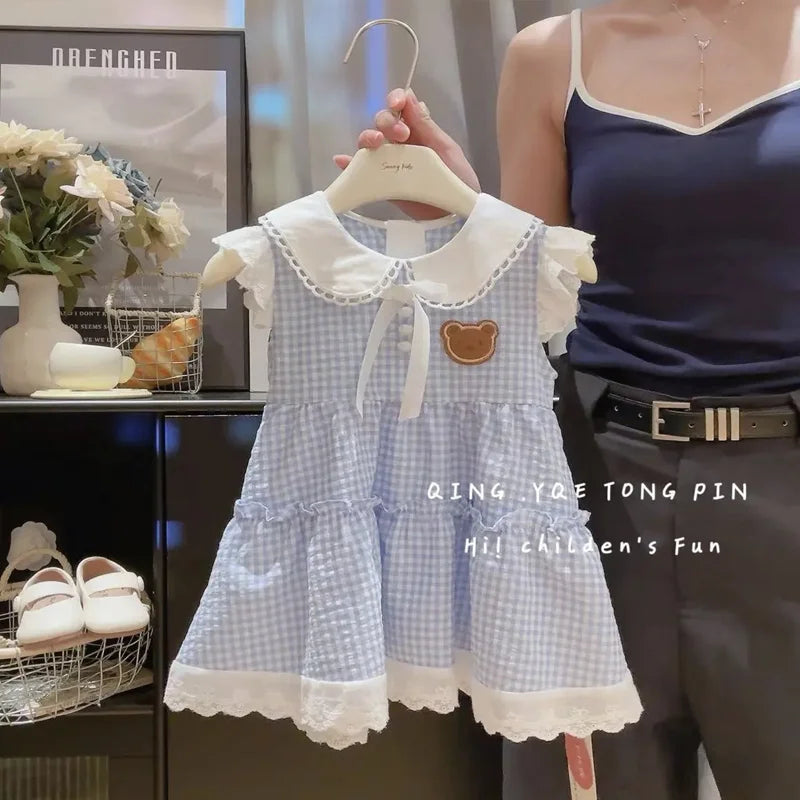Girls' Summer Dresses Children's Foreign Dresses Fashion Trend College Style Princess Dresses in Small Children Cool Plaid