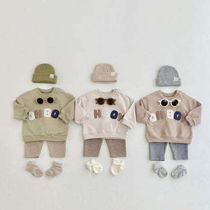 Newborn Baby Boy Girl Clothes Set Letter Pattern Long Sleeves Top+Pants 2PCS Costume Leisure Sport Spring Autumn Kids Suit
