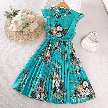 Girls Dress Summer 4-12 Years Flowers Sleeveless Fashion Elegant Little Princess Dress Birthday Dance Party Gifts Kids Clothes