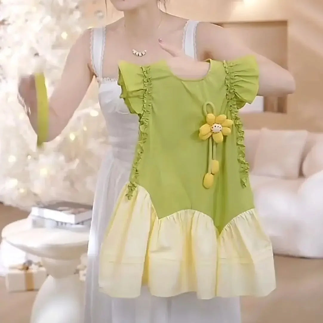 Girls Casual Dresses Bohemian Dimensional-Flower Patchwork Sundress Kids Dresses for Girls 2 To 7 Years Flower Girl Dresses