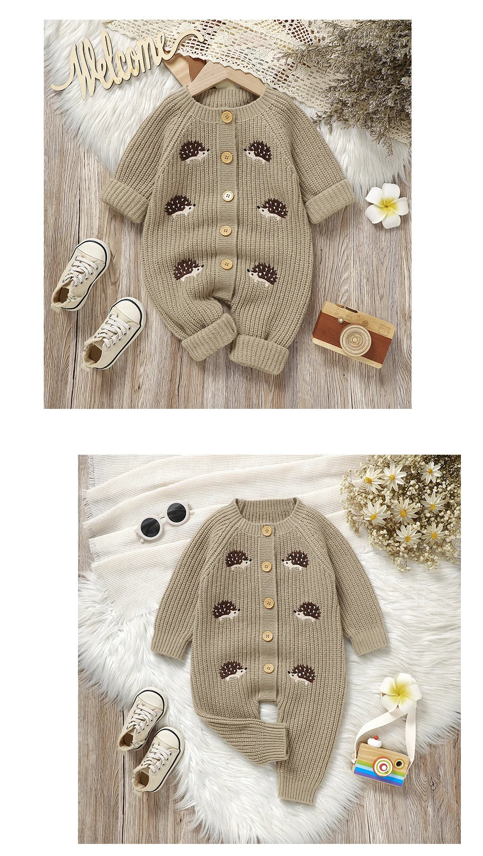 Newborn Clothes Outfits Autumn Winter Baby Boy Girl Long Sleeve Knitted Rompers Jumpsuits Cute Hedgehog Infant Outwear Playsuits