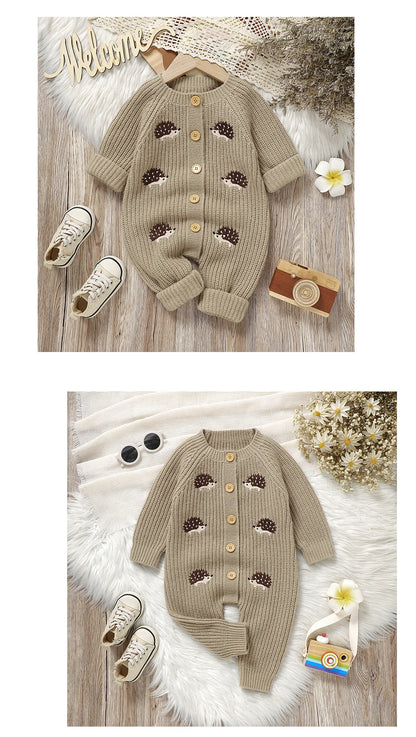 Newborn Clothes Outfits Autumn Winter Baby Boy Girl Long Sleeve Knitted Rompers Jumpsuits Cute Hedgehog Infant Outwear Playsuits