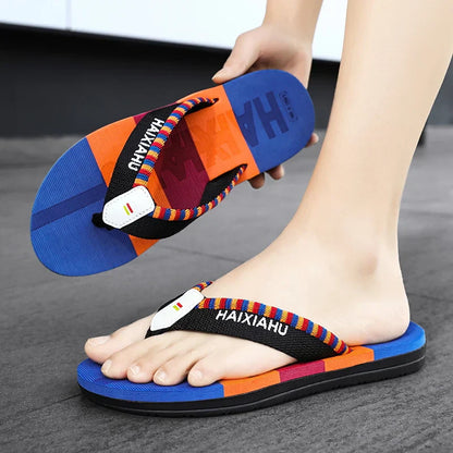 Men Slides Cloth Tape Woven Color Matching Stripe Wear-resistant Slippers Size 39-45  (Available)