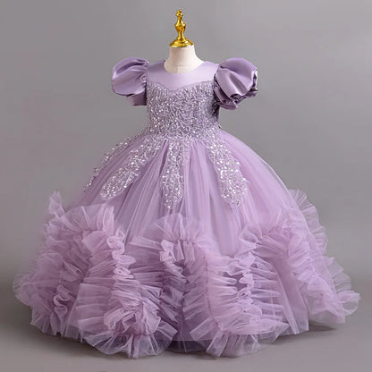 Girls elegant dresses summer girls' wedding dresses sequined mesh puffy dresses birthday party dresses 4-12-year-old children's