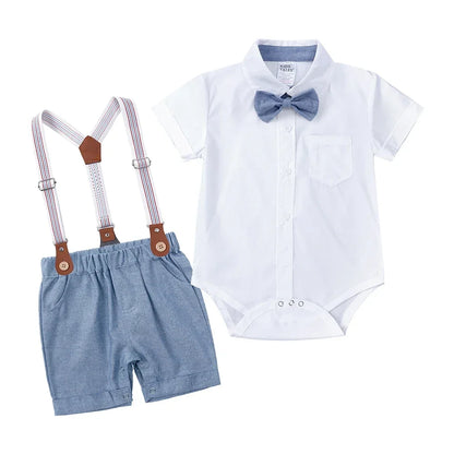 2025 Newborn Baby Gentleman Outfits Suit 2Pcs Bow Tie Romper+Suspenders Shorts Toddler Costume For Boy Wedding Birthday Party