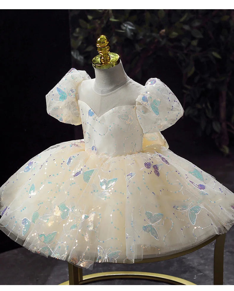 Kids Birthday Party Dress for Girls Children Princess White Wedding Formal Occasion Dresses Elegant Evening Luxury Gown Pageant