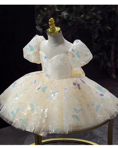 Kids Birthday Party Dress for Girls Children Princess White Wedding Formal Occasion Dresses Elegant Evening Luxury Gown Pageant