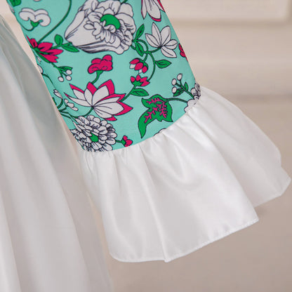 Girl Dress For Eid Arab Muslim Floral Print Long Sleeve Dress For Children Formal Pageant Party Festival Ceremonial Banquet Gown