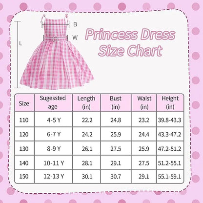 Girls Party Dresses Pink Plaid Princess Dress Birthday Party Children's Day Perform Dress Kid Carnival Halloween Cosplay Costume