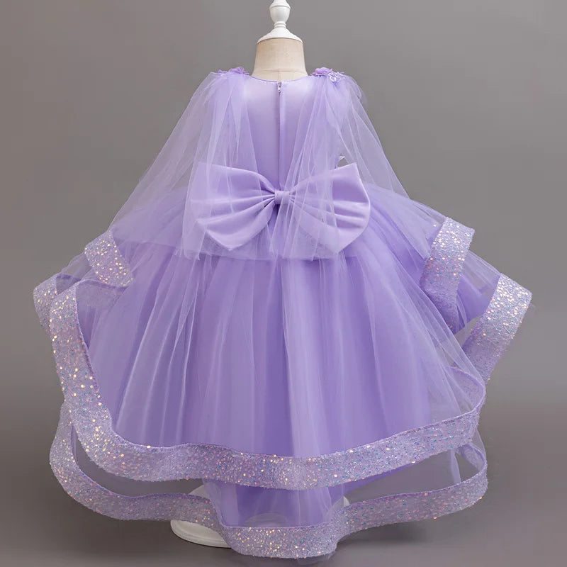 Tailing Dresses For Flower Girls Party Princess Purple Dress Kids Girl Dresses For Wedding Birthday Ceremony