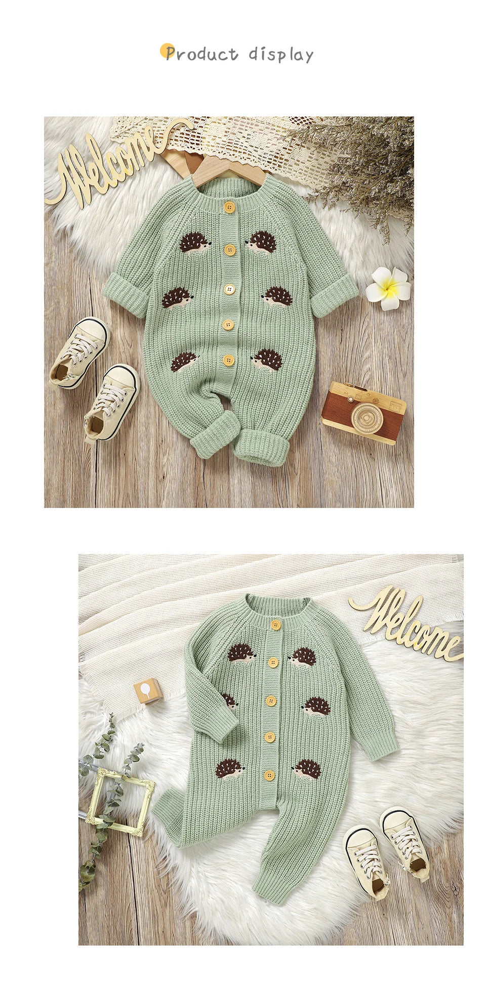 Newborn Clothes Outfits Autumn Winter Baby Boy Girl Long Sleeve Knitted Rompers Jumpsuits Cute Hedgehog Infant Outwear Playsuits
