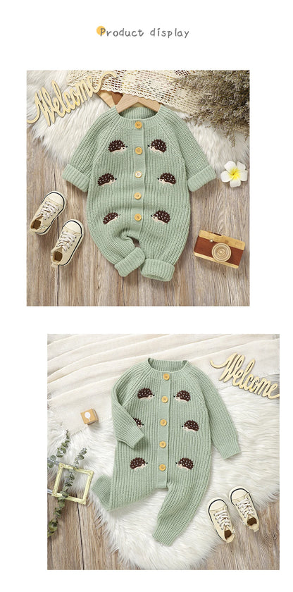 Newborn Clothes Outfits Autumn Winter Baby Boy Girl Long Sleeve Knitted Rompers Jumpsuits Cute Hedgehog Infant Outwear Playsuits