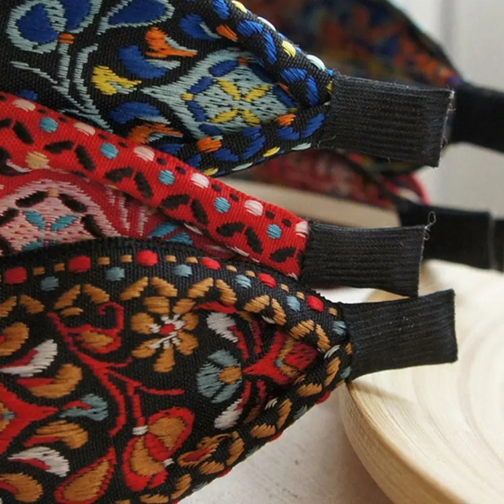 Women Wide Turban Hair Accessories Headwear Embroidered Ribbon Hair Hoop Hairbands Headbands Head Wraps