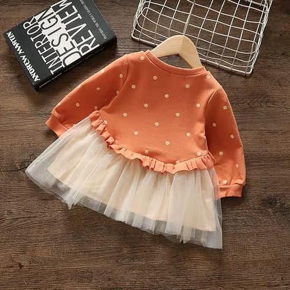 Girls' Dress Spring Autumn Baby Long Sleeved Hoodie Dresses Sweet Children's Princess Clothing Fashion Gauze Girls Clothes Ropa