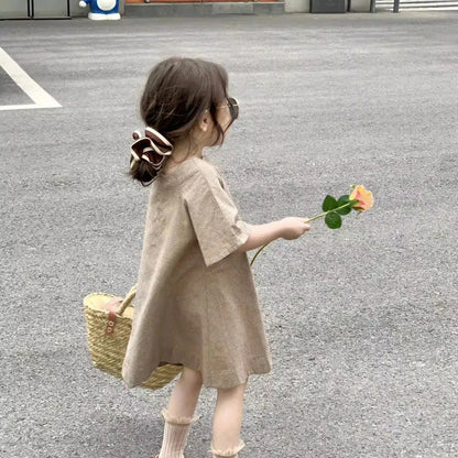 Girls' Summer Dresses New Children's Wear French Retro Short Sleeved Dress Small and Popular Checkered Lace Fashionable Dress