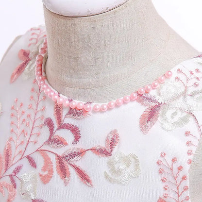 Party Prom Dress For Girls Flower Embroidery Princess Dresses Children Satin Bow Dovetail Dress For Kids Birthday Wedding Gown