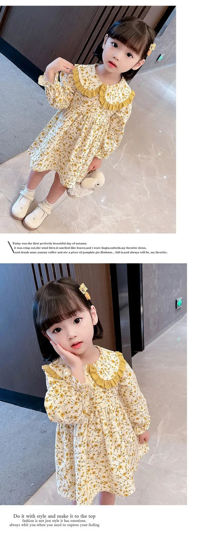 Girls Casual Dresses  Yellow Floral Lapel Dress for Girls 2-7Y Cute Toddler Dress Flower Girl & Casual Outfit