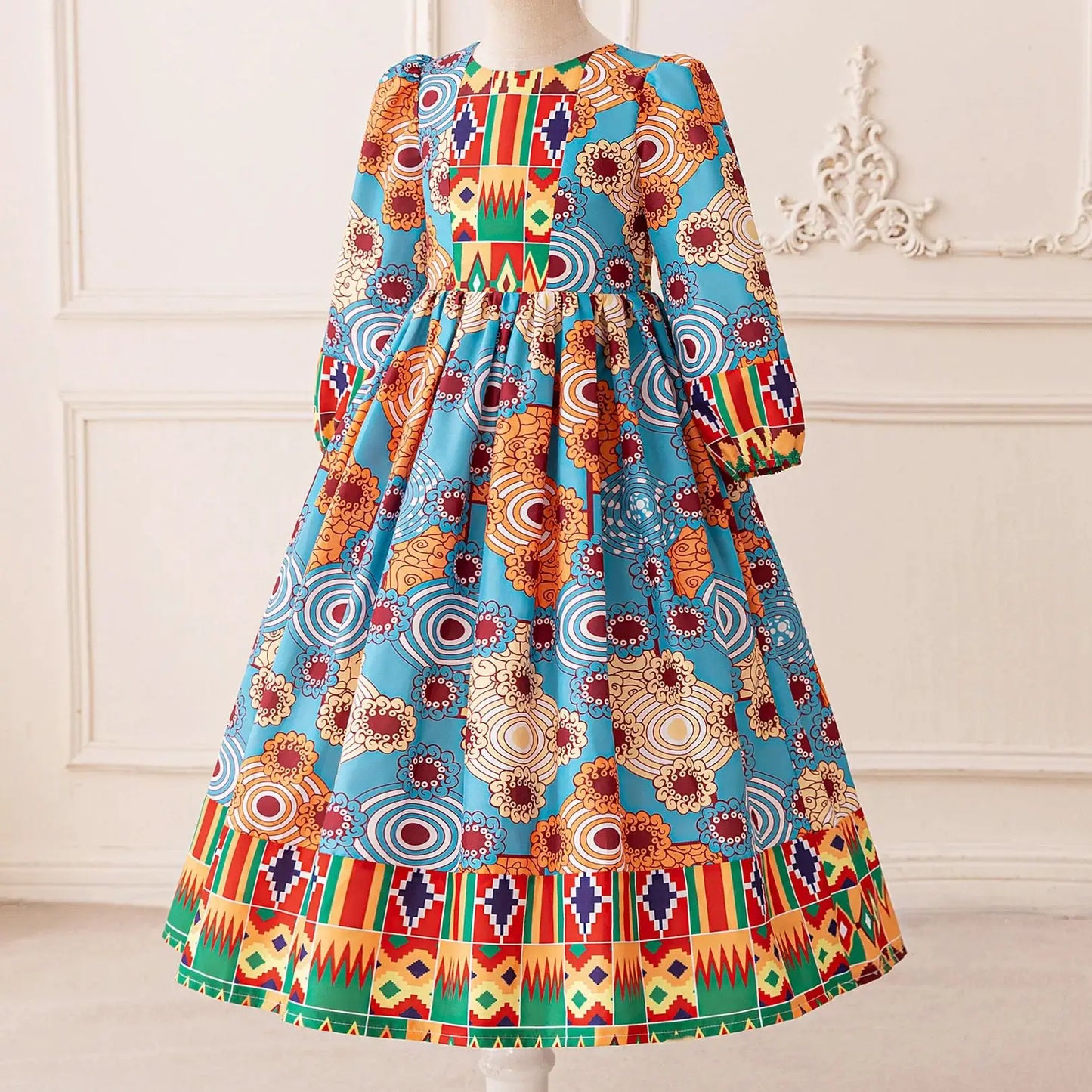 Girl Dress For Eid Arab Muslim Floral Print Long Sleeve Dress For Children Formal Pageant Party Festival Ceremonial Banquet Gown