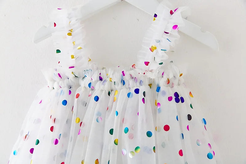 Girls Summer Dresses 2025 New Fashion Sweetheart Colorful Sequin Tulle Dress Kids Vacation Birthday Party Princess Dress