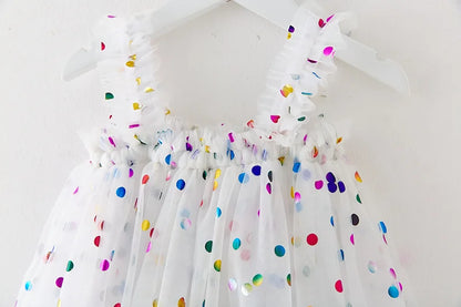Girls Summer Dresses 2025 New Fashion Sweetheart Colorful Sequin Tulle Dress Kids Vacation Birthday Party Princess Dress