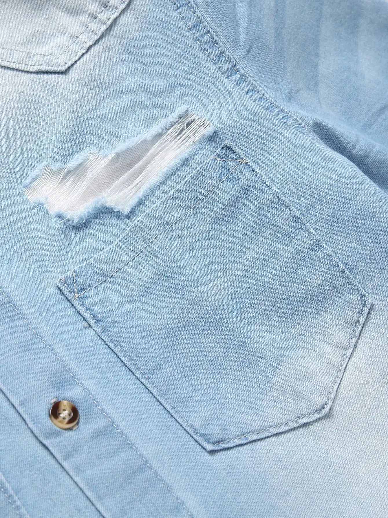 Men's summer blue short-sleeved denim shirt. Regular size. Casual, trendy street style. (Available)