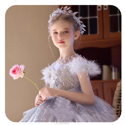 Party Dress Girls Evening Princess Dresses Vestido Piano Recital Performance Outfit Gown Children Costume Birthday Pageant Host