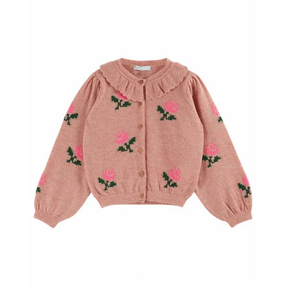 Girls' Dresses 2025 Fall New Arrivals Printed Embroidered Princess Dress Cotton Warm Girls' Jacket Peter Pan Collar Knit Sweater