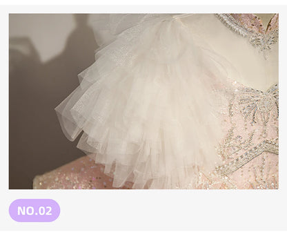 Kids Girls Princess Dress for Party Birthday Exquisite Beadings Sequined Tulle Ball Gown Flower Girl Wedding Dresses Children