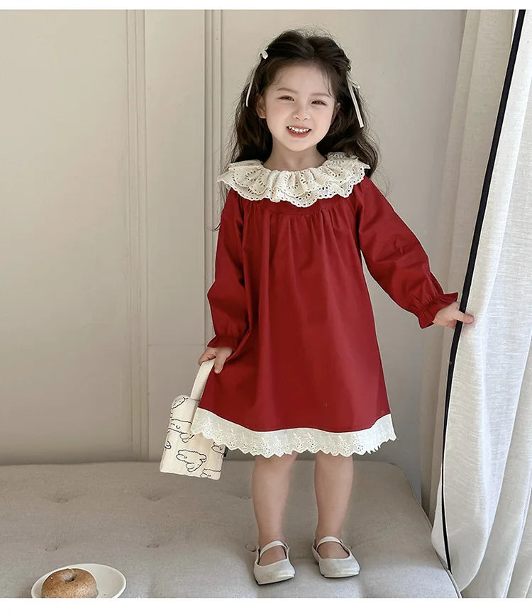 Girls' Dress Spring and Autumn 2025 New Children's Foreign Spring Dress Long Sleeve Skirt Spring Girl Princess Dress