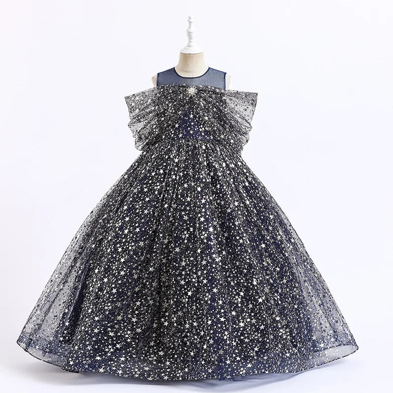 New Girls Dress Summer Children's Mesh Lace Floor Style Runway Show Host Dress Performance Puffy Birthday Dress