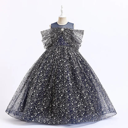 New Girls Dress Summer Children's Mesh Lace Floor Style Runway Show Host Dress Performance Puffy Birthday Dress
