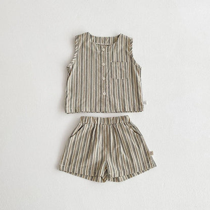 Baby Summer Clothes Boys Vest Set 0-3Y Striped Sleeveless Top Shorts Children's Casual 2Pcs Suit Infant T-shirt Toddler Outfit