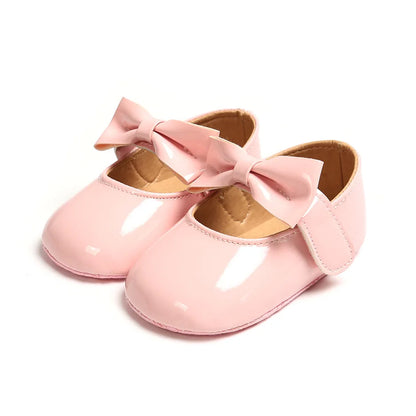 Newborn Baby Girls Shoes Patent Leather First Walkers Bow Red Black Soft Soled Non-slip Crib Kids Shoes