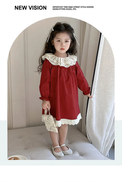 Girls' Dress Spring and Autumn 2025 New Children's Foreign Spring Dress Long Sleeve Skirt Spring Girl Princess Dress