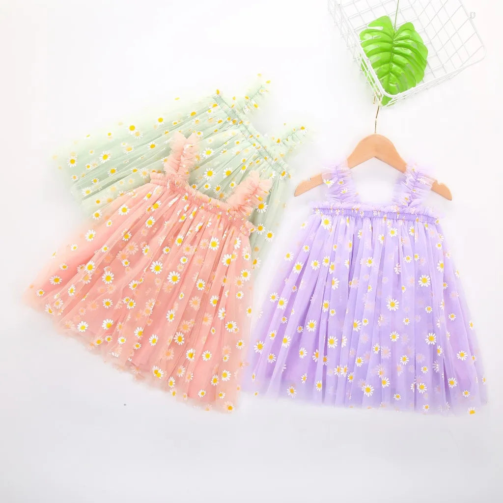 Eu's SWIND Baby Girls Summer Dresses Floral Sleeveless Birthday Party Evening Children Clothes Sweet Toddler Kids Costume