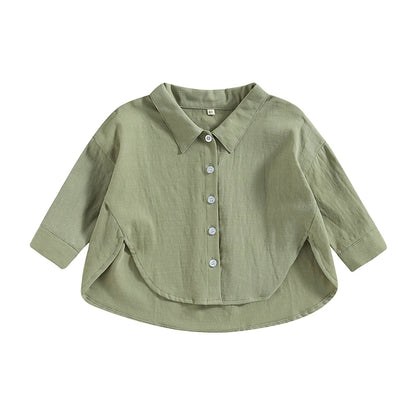 Summer Boys T-shirts Children Clothes Girls Long Sleeve Kids Shirt Baby Boys Cotton Tops Lapel Collar Tee