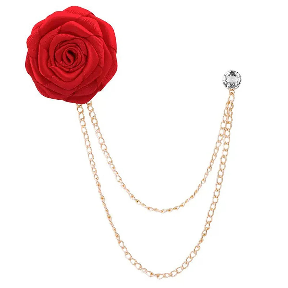 Men Wedding Brooches Cloth Art Handmade Rose Flower Brooch Lapel Pin Badge Tassel Chain Men's Suit Accessories Groom Boutonniere