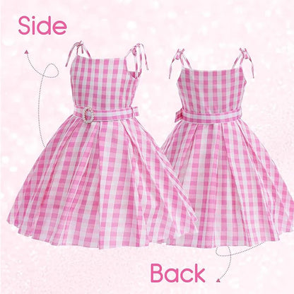 Girls Party Dresses Pink Plaid Princess Dress Birthday Party Children's Day Perform Dress Kid Carnival Halloween Cosplay Costume